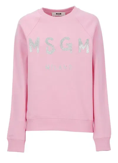 Msgm Sweatshirt With Logo In Pink