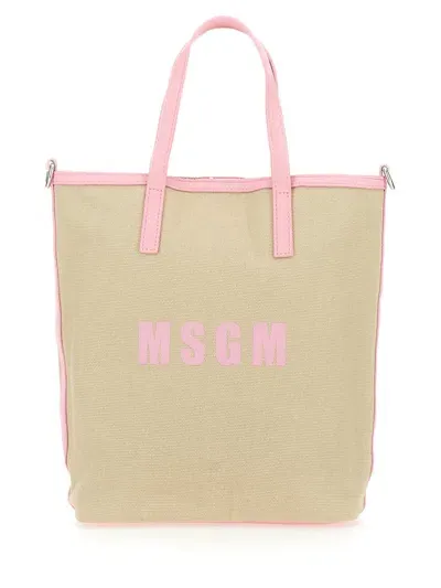 Msgm Tote Bag With Logo In Pink