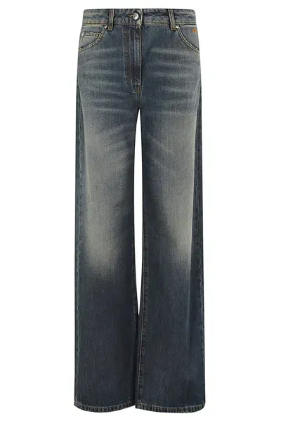 Msgm Whisker Effect Wide Leg Jeans In Blue