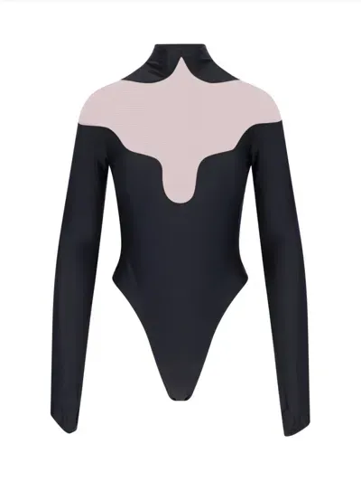 Mugler Wavy Bodysuit In Black