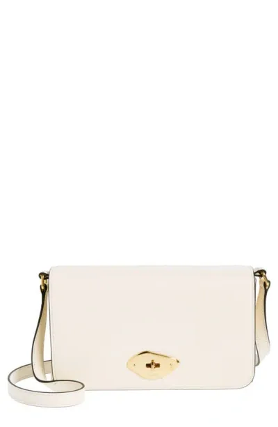 Mulberry Lana High Gloss Leather Wallet On A Strap In Eggshell