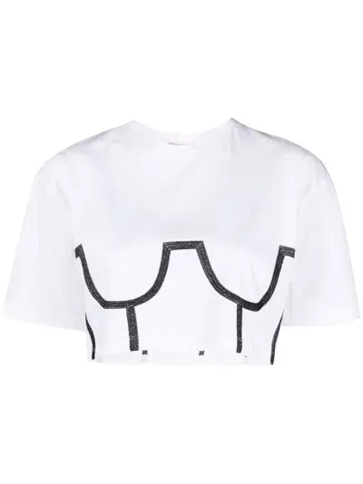 Murmur Trompe L'oeil Corset Cropped T-shirt In White