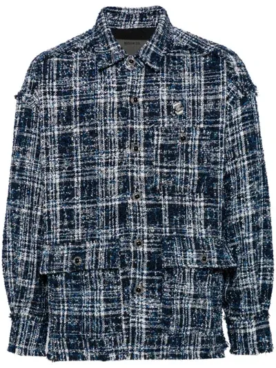 Musium Div. Tweed Overshirt Jacket In Blue