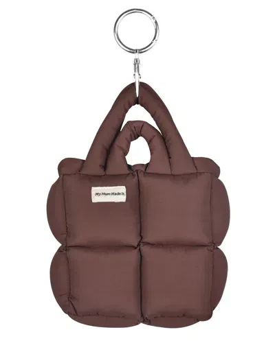 My Mum Made It Puffer Mini Keychain Bag In Brown