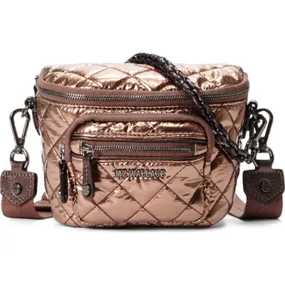 Mz Wallace Micro Crosby Diamond Quilted Nylon Sling Bag In Copper Metallic Laquer/gunmetal