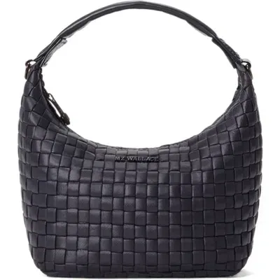 Mz Wallace Mini Woven Top Handle Hobo Bag In Black/matte Black