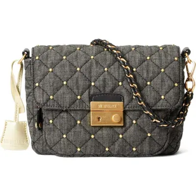 Mz Wallace Small Crosby Lock Quilted Denim Crossbody Bag In True Charcoal Denim