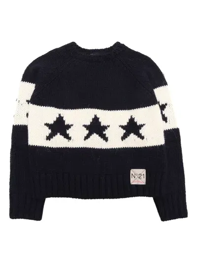 N°21 Kids' Star Intarsia-knit Jumper In Blue