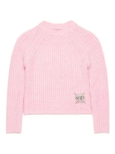 N°21 Kids' Logo-appliqué Chunky-knit Jumper In Pink