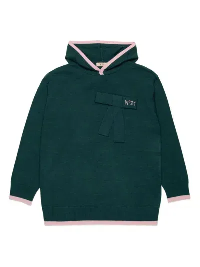 N°21 Kids' Logo-embroidered Knitted Hoodie In Green