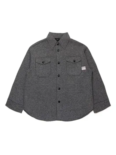 N°21 Kids' Logo-patch Long-sleeve Shirt In 灰色