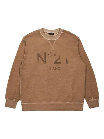 N°21 Kids' Logo-print Cotton Sweatshirt In Brown