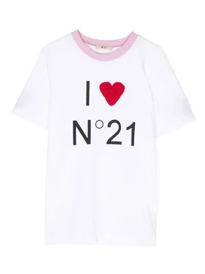 N°21 Kids' Logo-print Short-sleeve T-shirt In White