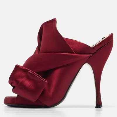 Pre-owned N°21 Nº21 Burgundy Satin Knotted Bow Mules Size 35