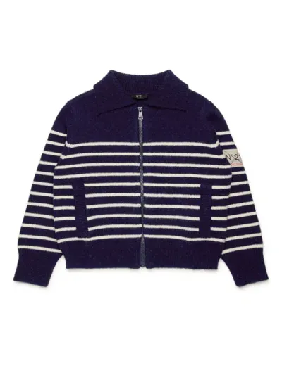 N°21 Kids' Striped Zip-up Cardigan In Blue