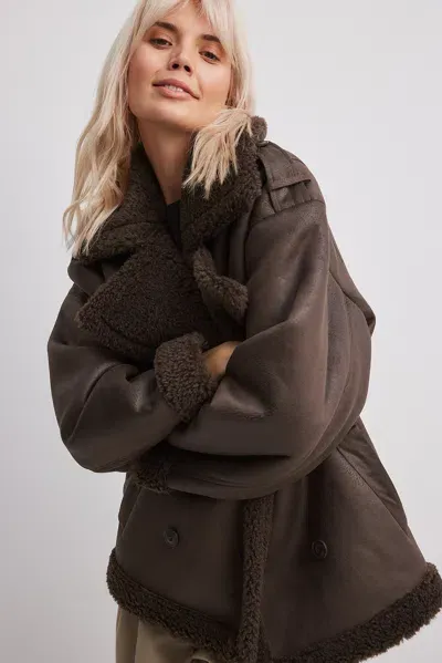 Na-kd Oversize Bonded Teddy-detail-jacke In Brown