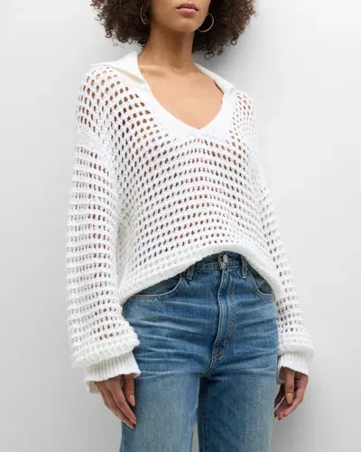 Naadam Pointelle Luxe Cotton Polo Sweater In White