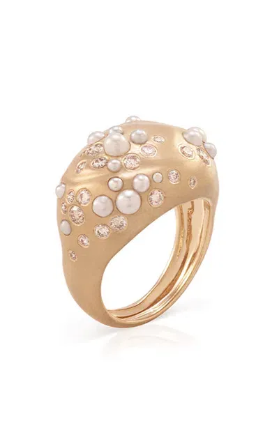 Nada Ghazal Drop Shine 18k Yellow Diamond And Pearl Ring In Gold