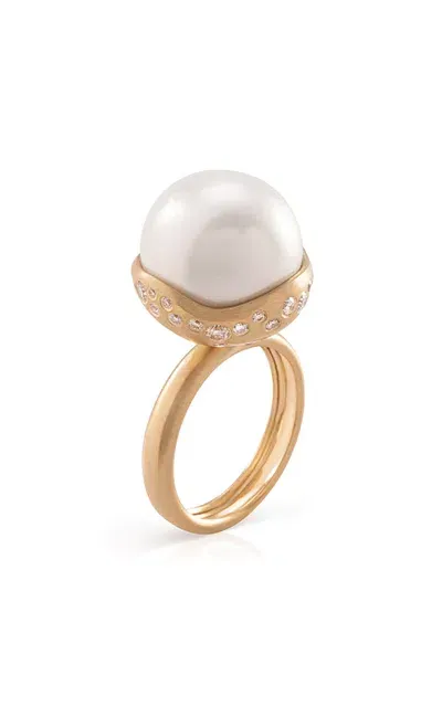 Nada Ghazal Pop Shine Large 18k Yellow Diamond Pearl Ring In Gold