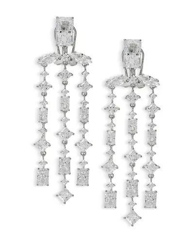 Nadri Rare Jewels Cubic Zirconia Triple Row Chandelier Earrings In Rhodium Plated In Silver