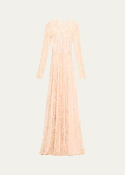 Naeem Khan Lace Embellished Gown With Cascading Sleeves In Blush