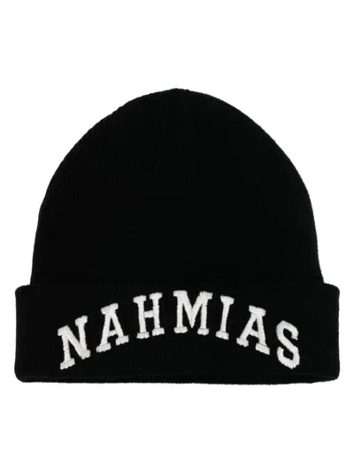 Nahmias Logo-embroidered Wool-cashmere Blend Beanie In Black