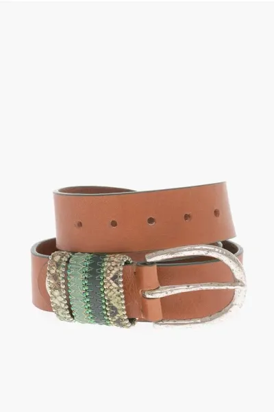 Nanni Leather Belt With Studs 35mm In Brown