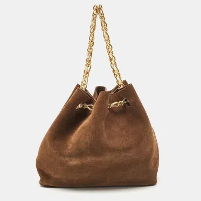 Pre-owned Nanushka Brown Suede The Gather Bucket Bag