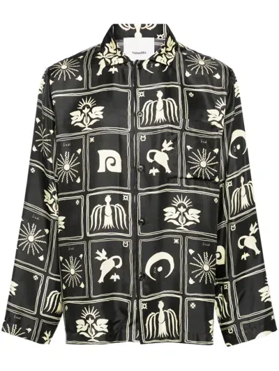 Nanushka Graphic-print Silk Shirt In Schwarz