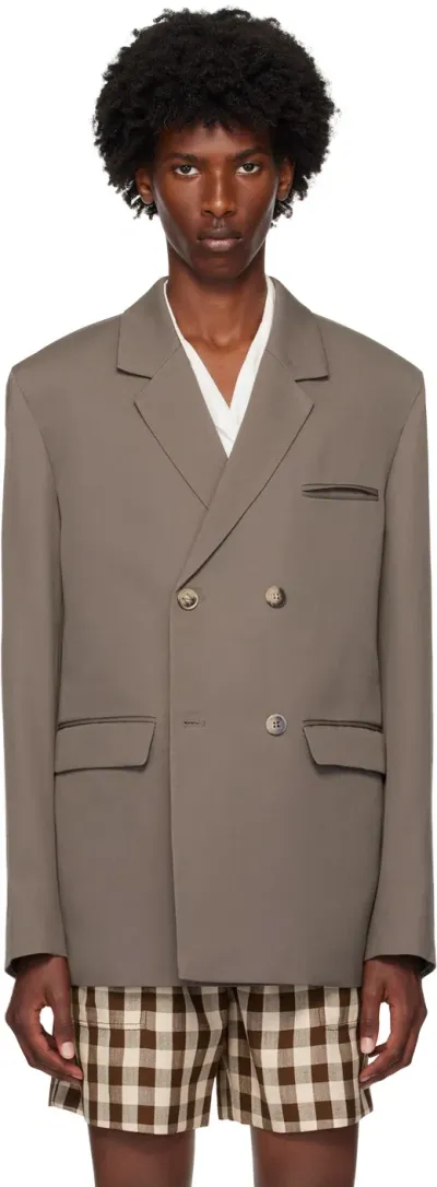 Nanushka Taupe Wool Blazer In Gull Grey