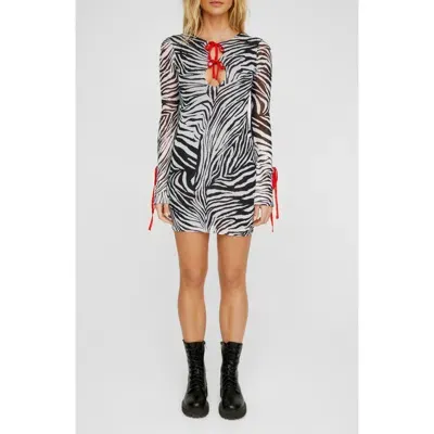 Nasty Gal Animal Print Long Sleeve Cutout Mesh Minidress In Black