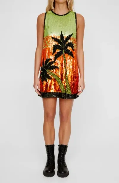 Nasty Gal Sequin Palm Tree Sleeveless Minidress In Orange Multi