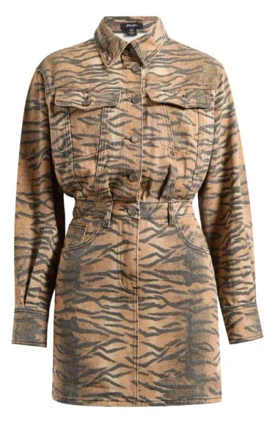 Nasty Gal Tiger Print Long Sleeve Denim Shirtdress In Animal