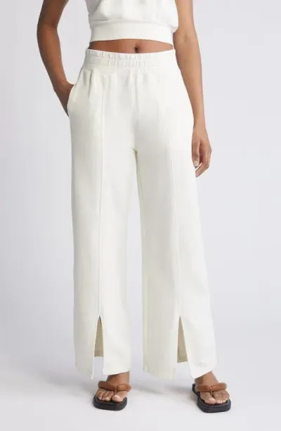 Nation Ltd Lincoln High Waist Split Hem Pima Cotton Knit Flare Pants In White