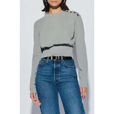 Nation Ltd Monique Button Cotton Crop Top In Dove Grey