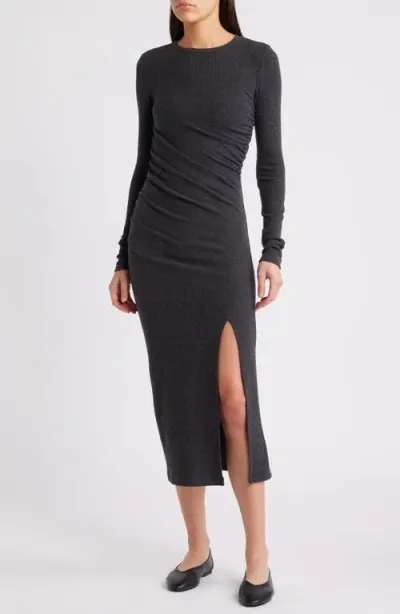 Nation Ltd Penn Long Sleeve Rib Body-con Midi Dress In Dark Charcoal Heather