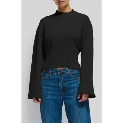 Nation Ltd Rocky Mock Neck Cotton Sweatshirt In Jet Black