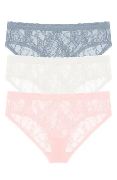 Natori Bliss Allure Lace 3-pack Girl Briefs In Seashell/ivory/ocean Storm