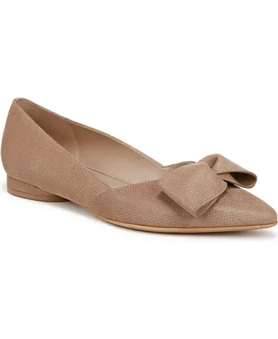 Naturalizer Havana Bow Pointed Toe Flat In Taupe,metallic Suede