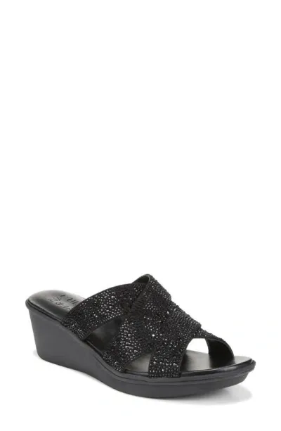 Naturalizer Rowena Platform Wedge Slide Sandal In Black Fabric