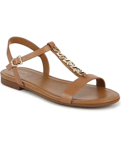 Naturalizer Teach T-strap Flat Sandals In Brown