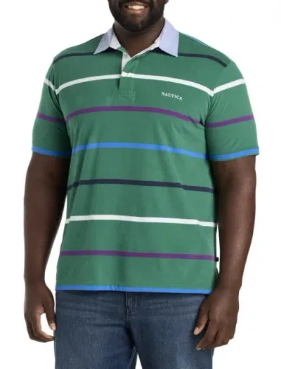 Nautica Striped Rugby Polo Shirt In Greenleaf