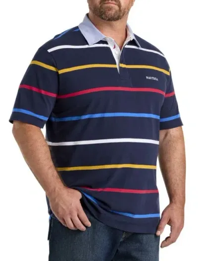 Nautica Striped Rugby Polo Shirt In Navy