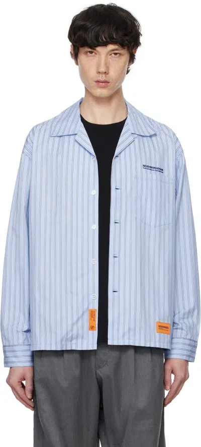 Neighborhood Blue Stripe Work Ls Shirt In Saxe