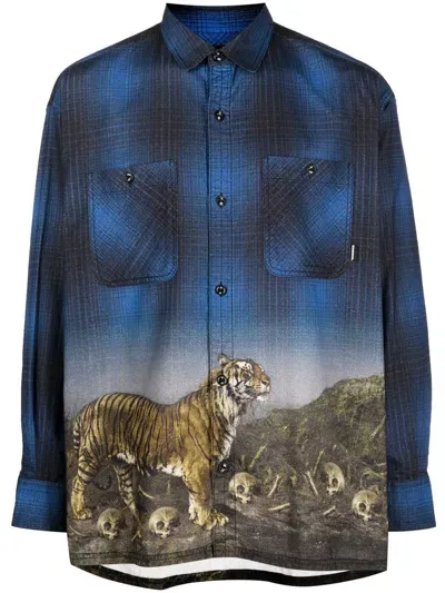 Neighborhood Tiger-print Visual-effect Shirt In Blue