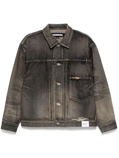 Neighborhood Washed-effect Denim Jacket In Black