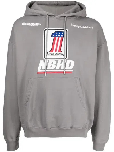 Neighborhood X Harley Davidson Logo-print Hoodie In Grey