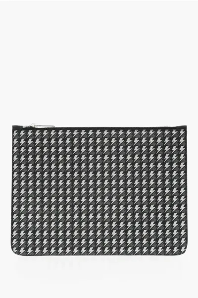 Neil Barrett All-over Logo Leather Pouch In Metallic