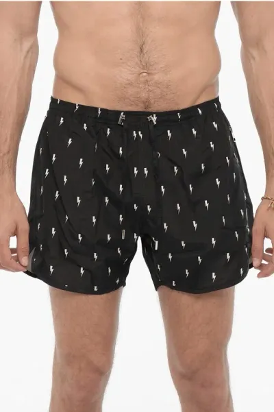 Neil Barrett All Over Thunderbolt Printed Swim Shorts In Black