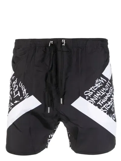 Neil Barrett Calligraphy-print Drawstring Swim Shorts In Black